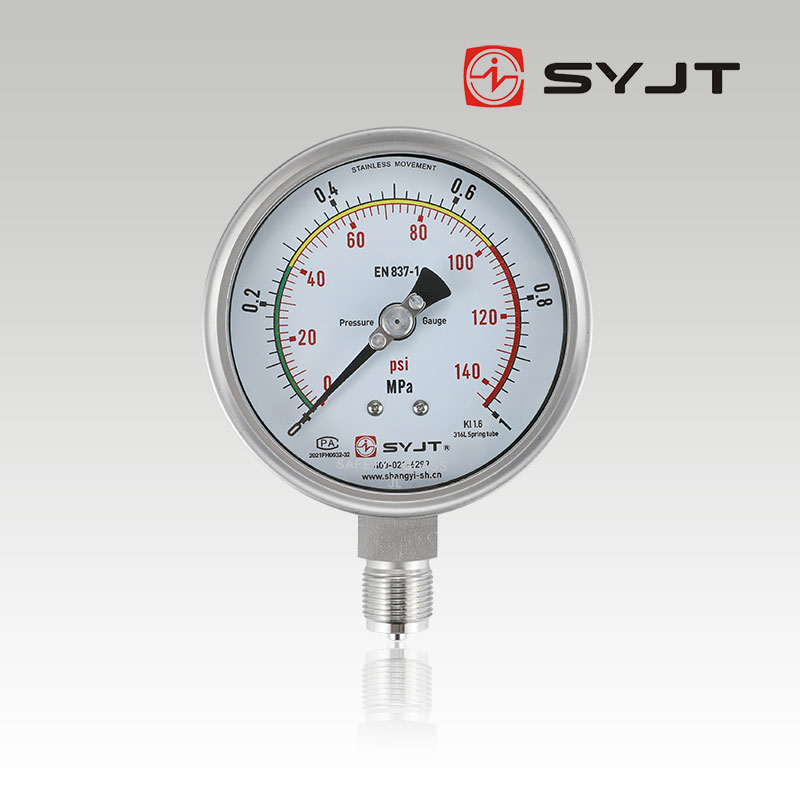 Y-100BF三色雙刻度不銹鋼壓力表
